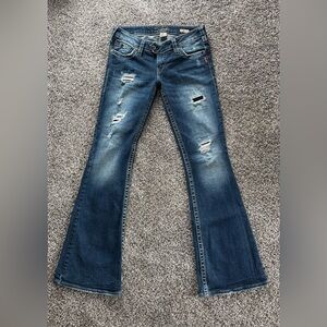 VINTAGE Silver Jeans Tuesday 22” Flare Distressed Denim
